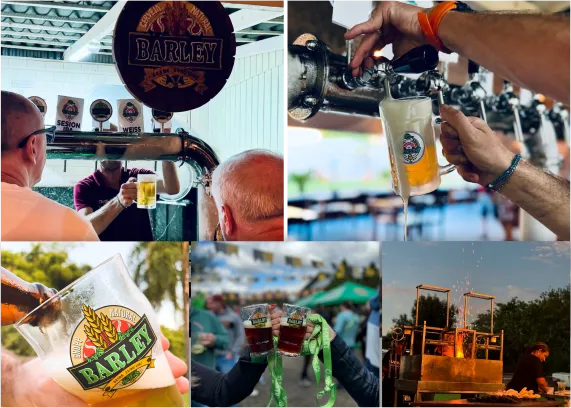 Fotos da Barley Cervejaria: torneiras de chopp, copos e eventos